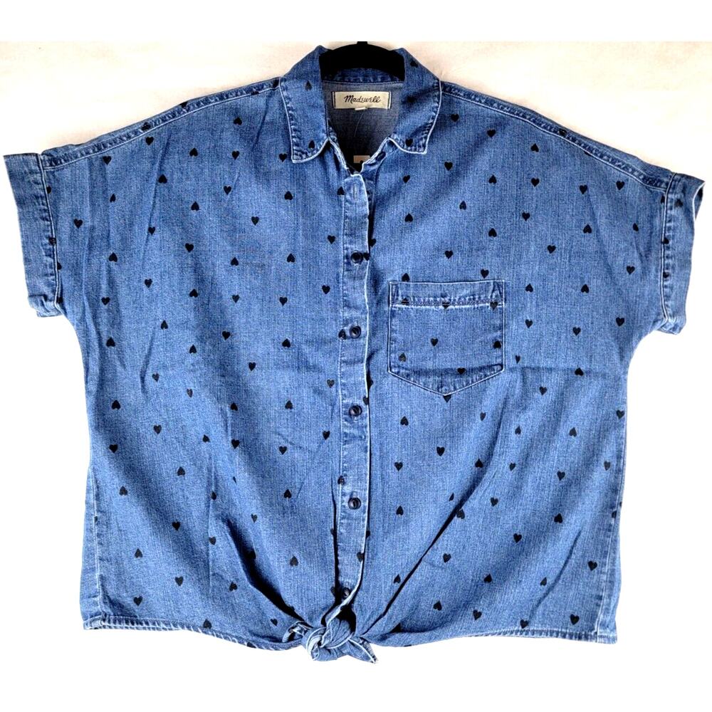 Madewell Denim Heart Tie Front Shirt XS NWT Cute Chambray